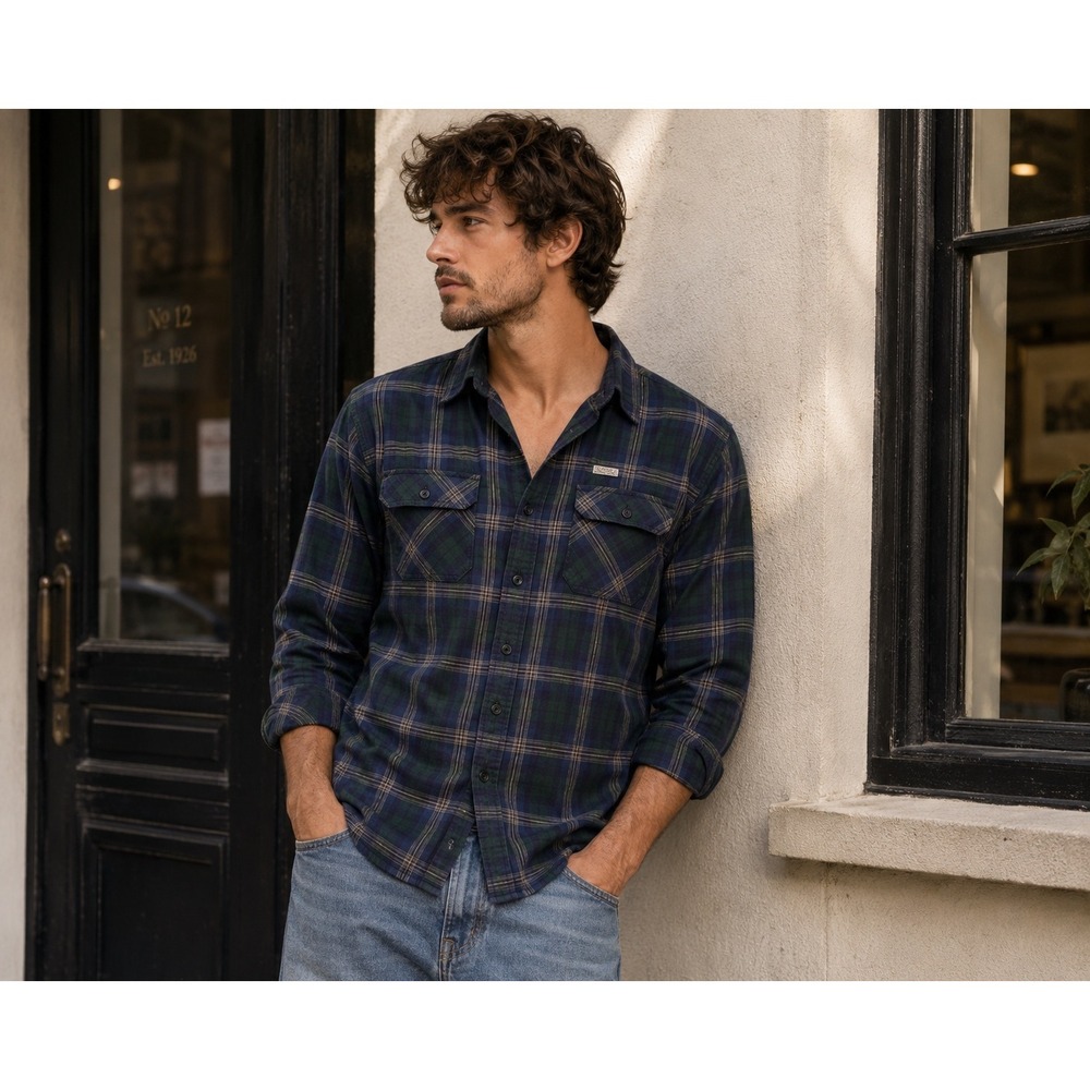 Chaps Ralph Lauren Mens XXL Plaid Button Down Shirt Navy Green Cotton